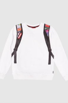 Детский белый свитшот Writers Backpack in the Crewneck с ветровкой