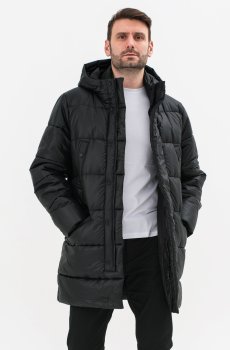 Зимняя мужская черная куртка-парка с капюшоном B-027