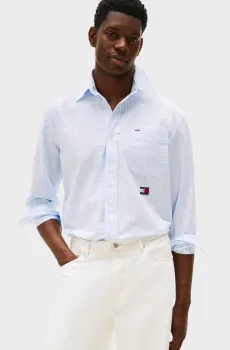 Мужская голубая рубашка в полоску Tommy Hilfiger x F1 MOVIE Голубой S Tommy Hilfiger MW0MW41382