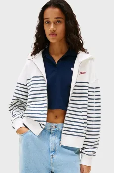 Женское белое худи в полоску BXY SCRIPT LOGO ZIP THRU Белый L Tommy Jeans DW0DW20303