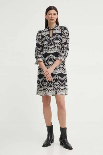 Хлопковое платье Bruuns Bazaar ArvensisBBAbami dress цвет чёрный mini расклешённое BBW3919 Хлопковое платье Bruuns Bazaar ArvensisBBAbami dress цвет чёрный mini расклешённое BBW3919