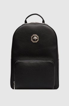 Черный кожаный рюкзак с эмблемой с палладиевым покрытием