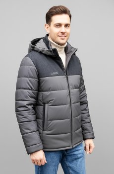 Серая утепленная куртка с капюшоном DV-109-grey