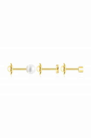 Позолоченная серебряная серьга Tous 3 шт Pearl Позолоченная серебряная серьга Tous 3 шт Pearl