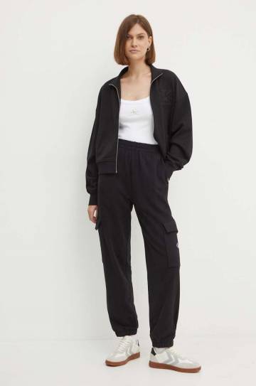 Хлопковые спортивные штаны Calvin Klein Jeans цвет чёрный однотонные J20J223589 Хлопковые спортивные штаны Calvin Klein Jeans цвет чёрный однотонные J20J223589