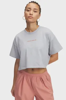 Женская серая футболка UA W VARSITY MIX HW SS CROP Серый L Under Armour 1389156-011