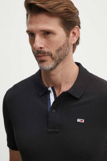 Хлопковое поло Tommy Jeans цвет чёрный однотонный DM0DM15370 Хлопковое поло Tommy Jeans цвет чёрный однотонный DM0DM15370