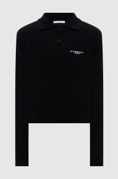 Черное поло из шерсти и кашемира с логотипом