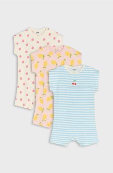 Бавовняні ромпери з фруктовим мотивом 3 pack - кремовий