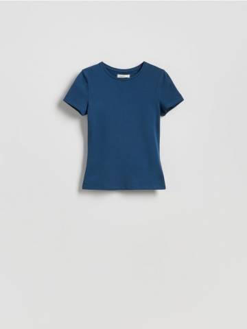 Reserved - Бавовняна футболка в обтяжку - темно-синій - 545GA-59X