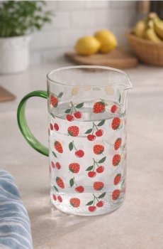 Скляний глечик з фруктовим мотивом - рожевий