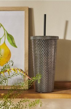 Горнятко з кришкою та соломинкою - темно-сірий