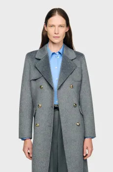 Женское серое шерстяное пальто Серый 40 Sandro SFPOU00766_Grey