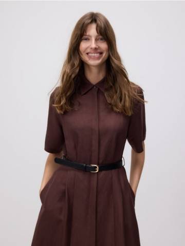 Reserved - Сукня міді з лляної суміші - коричневий - XV484-88X