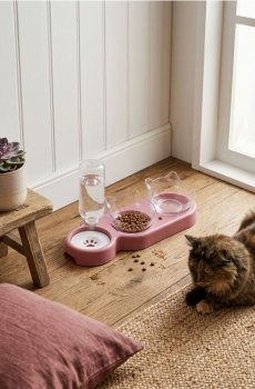 Дозатор води та корму для котів - пастельний рожевий
