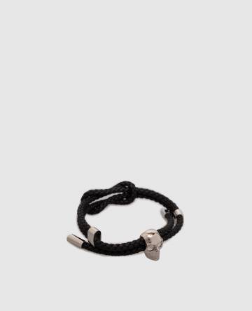 Черный кожаный браслет с черепом