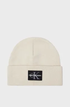 Мужская бежевая шапка MONO LOGO PATCH BEANIE Бежевый ONESIZE Calvin Klein K50K512148