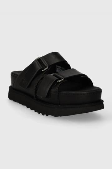 Кожаные шлепанцы UGG Goldenstar Hi Slide цвет чёрный на платформе 1152651 Кожаные шлепанцы UGG Goldenstar Hi Slide цвет чёрный на платформе 1152651
