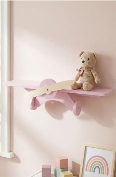 Настінна полиця з мотивом літака - пастельний рожевий