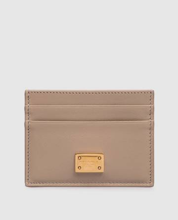 Бежевый кожаный картхолдер с логотипом