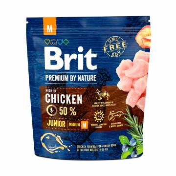 Сухой корм для щенков и молодых собак средних пород Brit Premium By Nature Junior M с курицей, 1 кг Сухой корм для щенков и молодых собак средних пород Brit Premium By Nature Junior M с курицей, 1 кг