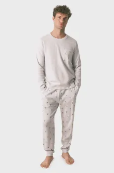 Мужская светло-серая пижама (лонгслив, брюки) Серый S womensecret 4242267