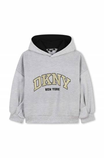 Детская кофта Dkny цвет серый с капюшоном с принтом D60249 Детская кофта Dkny цвет серый с капюшоном с принтом D60249