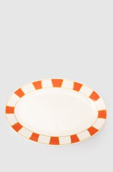 Белое фарфоровое овальное блюдо Striche Arancio e Oro