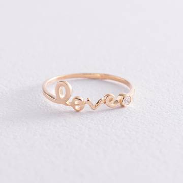 Кольцо "Love" в желтом золоте с фианитом к06762 Кольцо "Love" в желтом золоте с фианитом к06762