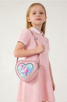 Сумка на плече у формі серця з паєтковим мотивом єдинорога - рожевий