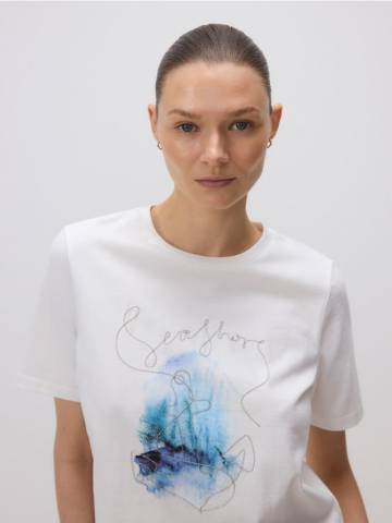 Reserved - LADIES` T-SHIRT - білий - WU150-00X Reserved - LADIES` T-SHIRT - білий - WU150-00X