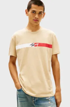 Мужская бежевая футболка SIGNATURE Бежевый M Tommy Jeans DM0DM22539