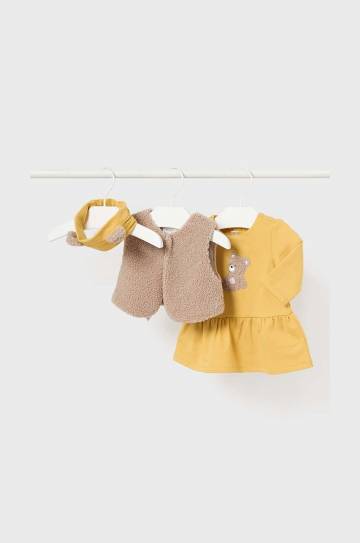 Детское хлопковое платье Mayoral Newborn цвет жёлтый mini расклешённое 2807 Детское хлопковое платье Mayoral Newborn цвет жёлтый mini расклешённое 2807