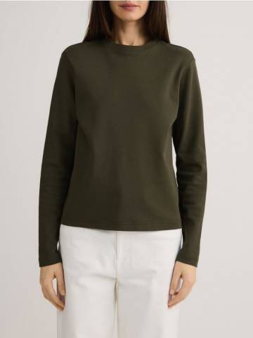 Reserved - Лонгслів із мерсеризованої бавовни - зелений - 9467H-87X