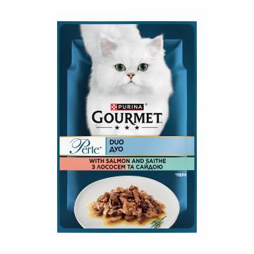 Влажный корм для взрослых кошек Gourmet Perle Duo филе в соусе с лососем и сайдой, 85 г Влажный корм для взрослых кошек Gourmet Perle Duo филе в соусе с лососем и сайдой, 85 г