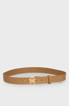 Женский бежевый кожаный ремень с узором TH MONOGRAM 3.0 MONO Бежевый 80 Tommy Hilfiger AW0AW17354