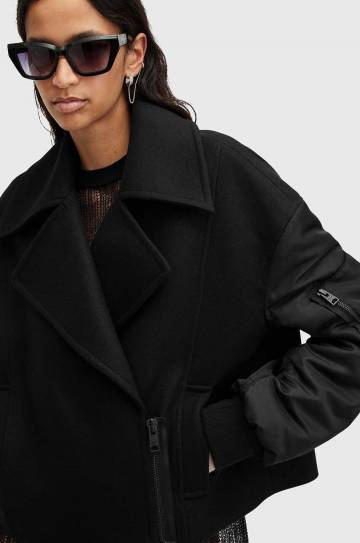 Шерстяная куртка-бомбер AllSaints ORLA цвет чёрный переходная oversize W058OB Шерстяная куртка-бомбер AllSaints ORLA цвет чёрный переходная oversize W058OB