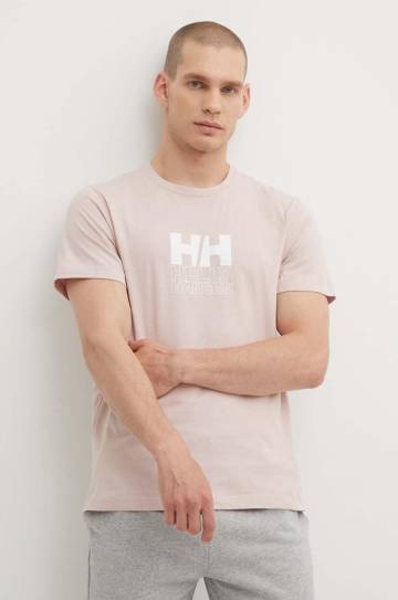 Хлопковая футболка Helly Hansen цвет розовый узорный Хлопковая футболка Helly Hansen цвет розовый узорный