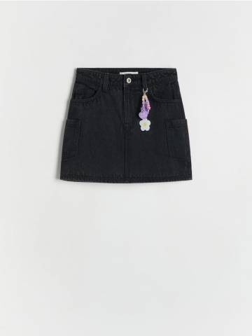 Reserved - Джинсова спідниця з брелоком - чорний - 395DA-99X