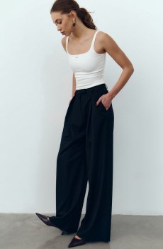 Чорні штани-палаццо з защіпами