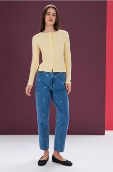 Mom джинси з вишитими квітками - синій