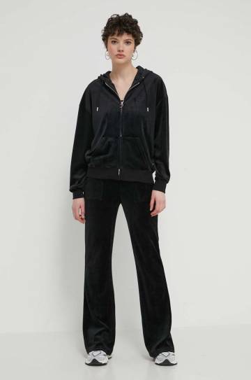 Кофта из велюра Juicy Couture цвет чёрный с капюшоном с аппликацией Кофта из велюра Juicy Couture цвет чёрный с капюшоном с аппликацией