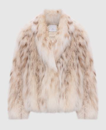 Бежевая шуба из меха рыси