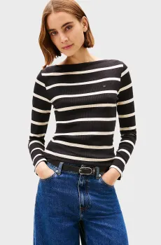 Женский черный лонгслив в полоску SLIM Черный M Tommy Hilfiger WW0WW47309