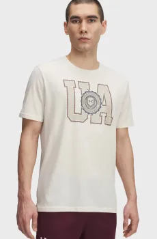 Мужская бежевая футболка UA COLLEGE CREST LOGO SS Бежевый M Under Armour 6005611-279