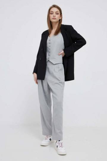 Льняные брюки Dkny цвет серый облегающее высокая посадка Льняные брюки Dkny цвет серый облегающее высокая посадка