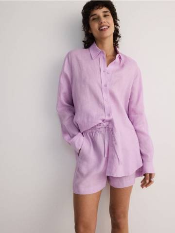 Reserved - Лляні шорти - червонувато-ліловий - 830AX-48X