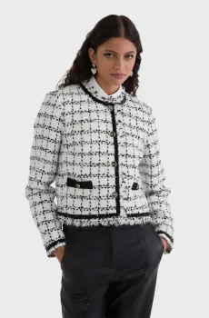Женский белый твидовый жакет в клетку Белый 40 Karl Lagerfeld A3W14038