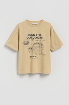 Reserved - Бавовняна футболка з принтом - кремовий - 662KZ-01X