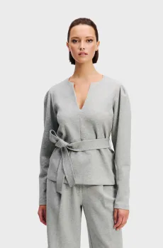 Женский серый свитшот DOUBLE JERSEY VNECK SWEATSHIRT Серый S Karl Lagerfeld A1W20047